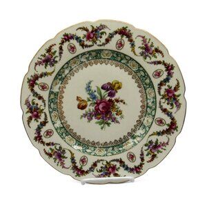 BAVARIA SCHUMANN Floral Design Round Plate with Gold Trim 11" Germany Vintage